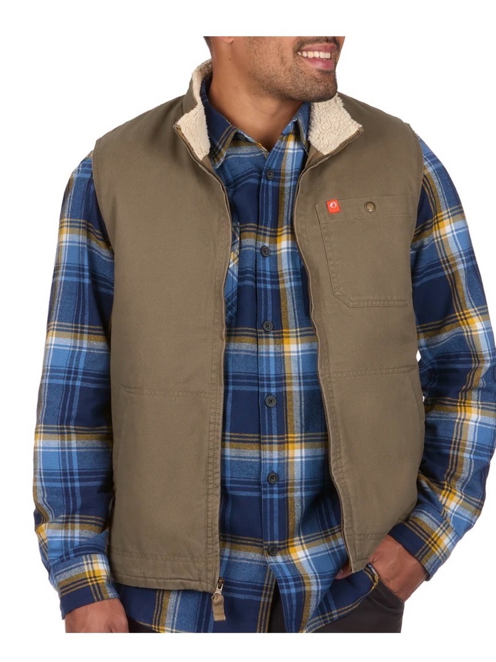 Unbranded Taupe Sherpa-Lined Work Vest - Men's Sleeveless Jacket